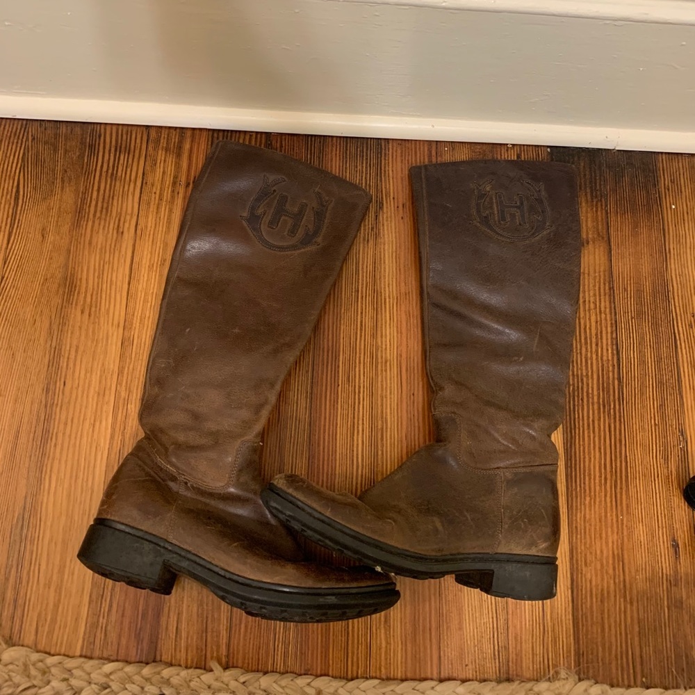 Brown leather hunter boots